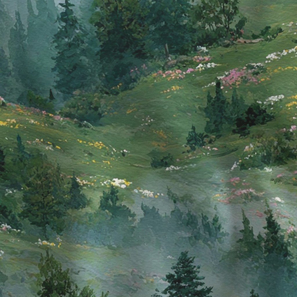 Olympic National Park Spring Watercolor Wildflower Landscape Fabric fresh fabric