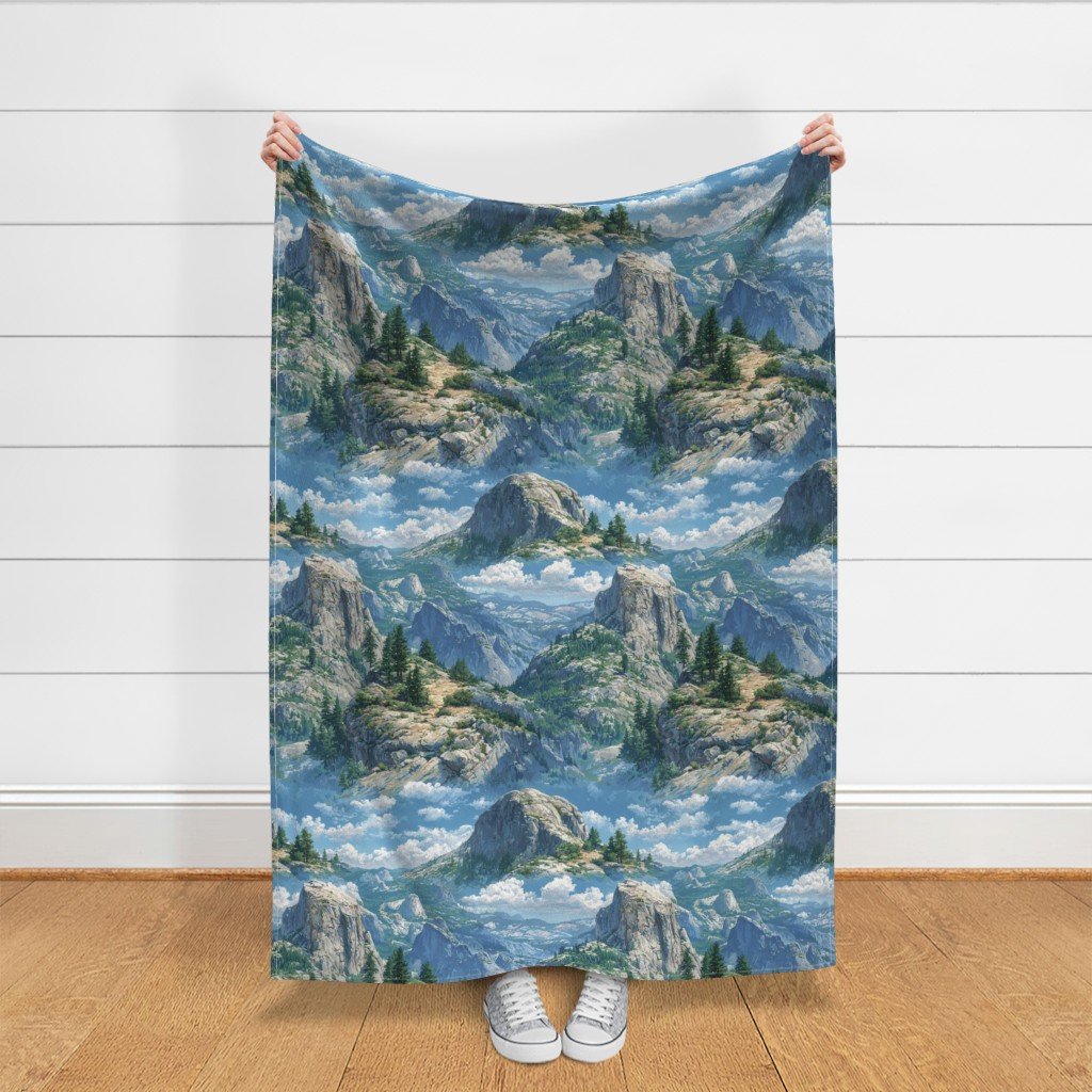 Yosemite National Park Summer Watercolor Scenic Landscape Fabric landscape fabric