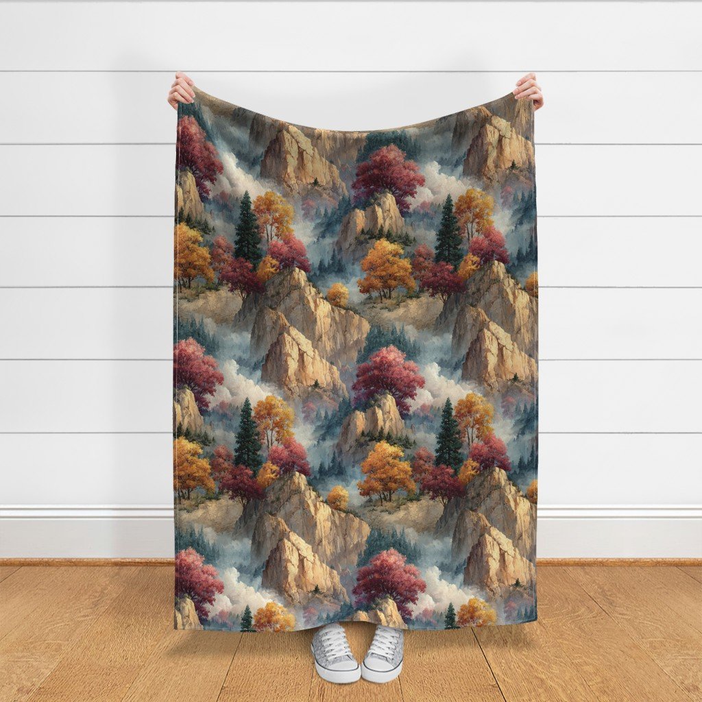 Yosemite National Park Autumn Watercolor Scenic Landscape Fabric fall fabric