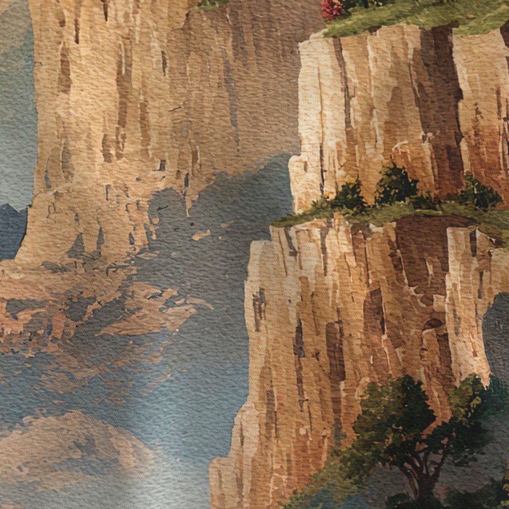 Spring Blossoms Over the Grand Canyon Watercolor Landscape Fabric canyon fabric