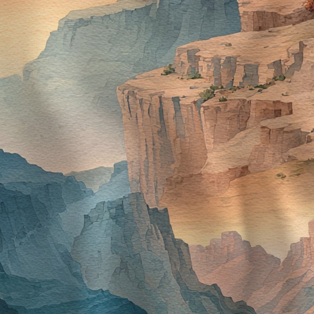 Spring Blossoms Over the Grand Canyon Watercolor Landscape Fabric canyon fabric