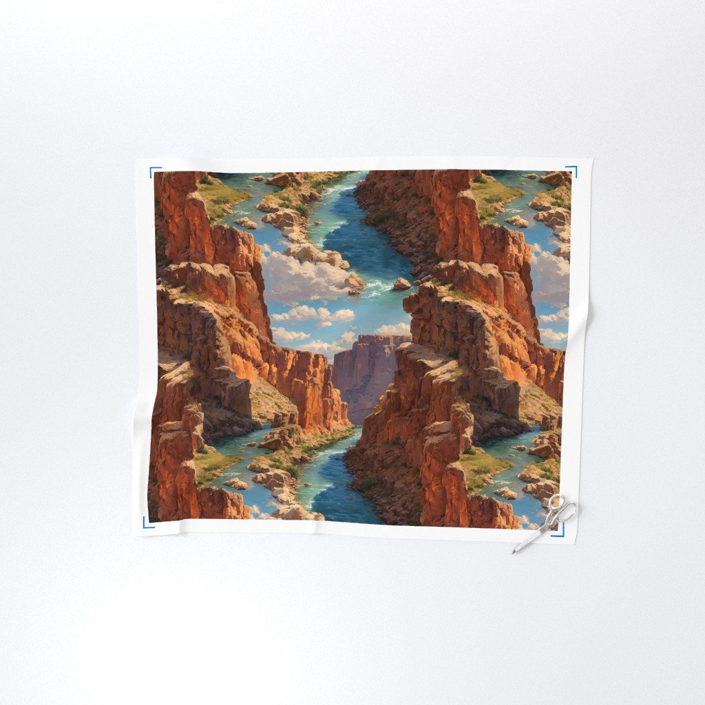 Summer Sun Over the Grand Canyon Watercolor Landscape Fabric warm tone fabric
