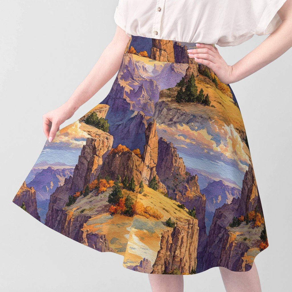 Autumn Glow Over the Grand Canyon Watercolor Landscape Fabric amber fabric