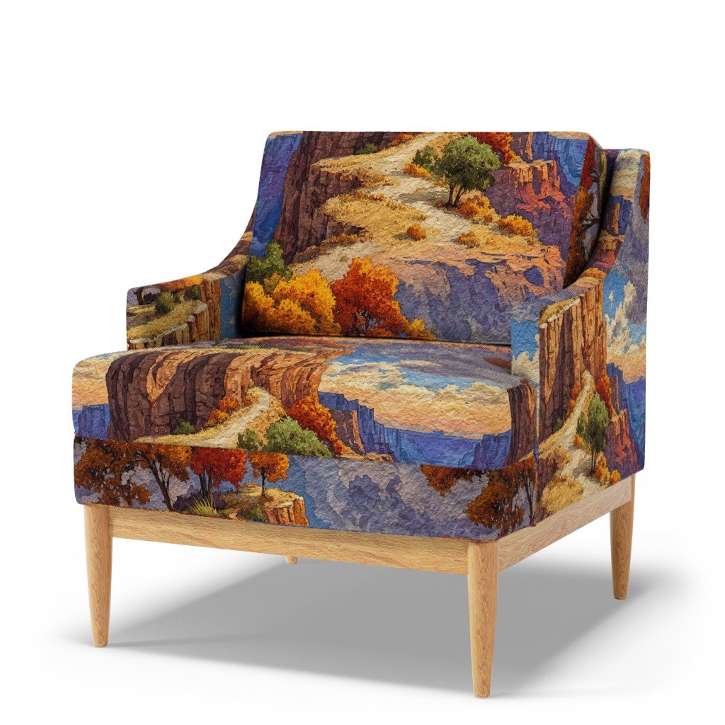 Autumn Glow Over the Grand Canyon Watercolor Landscape Fabric amber fabric