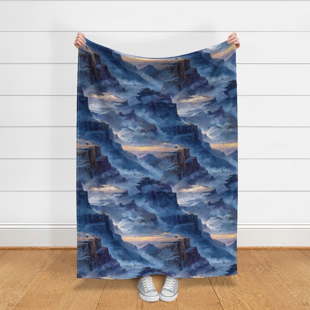 Winter Silence Over the Grand Canyon Watercolor Landscape Fabric national park fabric