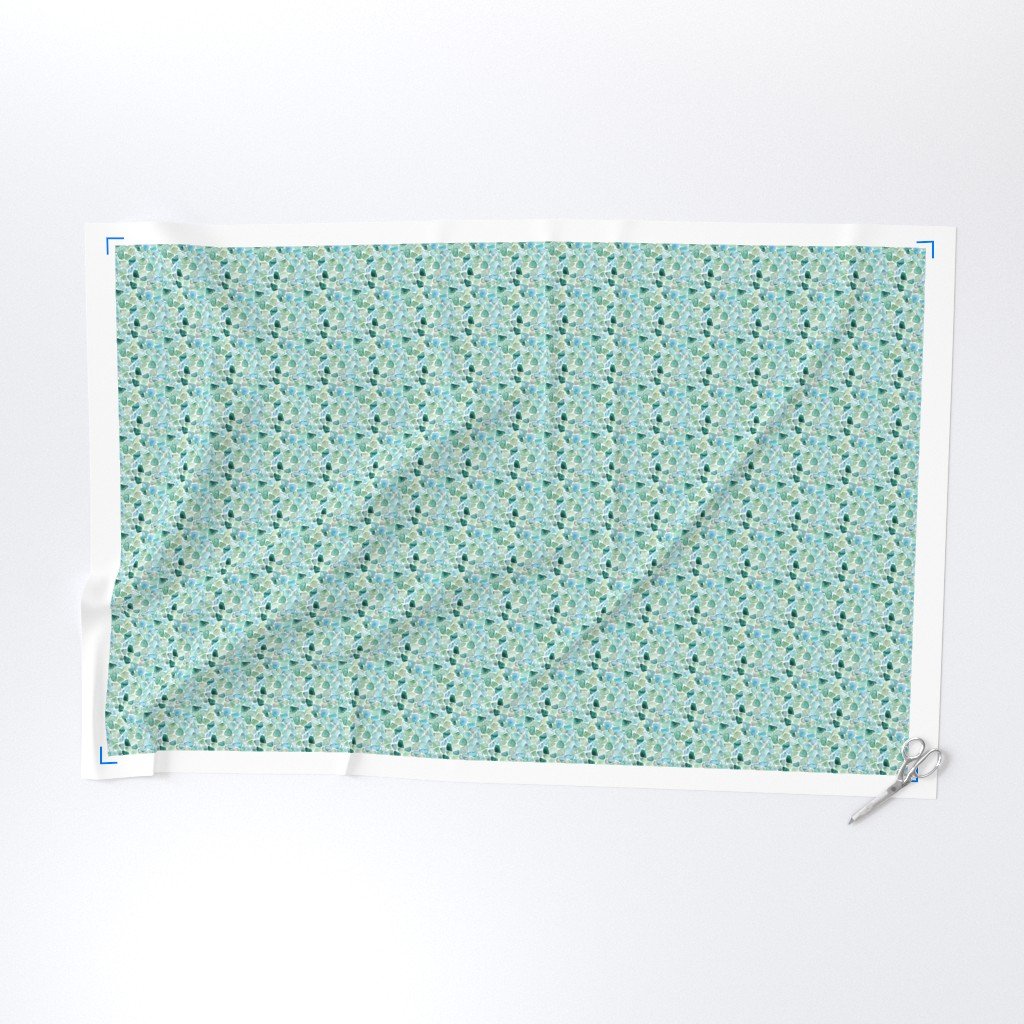 Mini Blue and Aqua Watercolor Sea Glass Shards Pattern Fabric abstract fabric