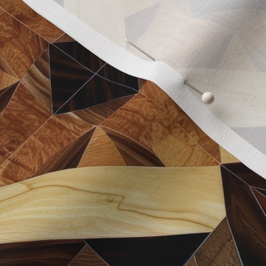 Geometric Marquetry Wood Inlay Pattern in Rich Dark Wood Tones Fabric wood inlay fabric