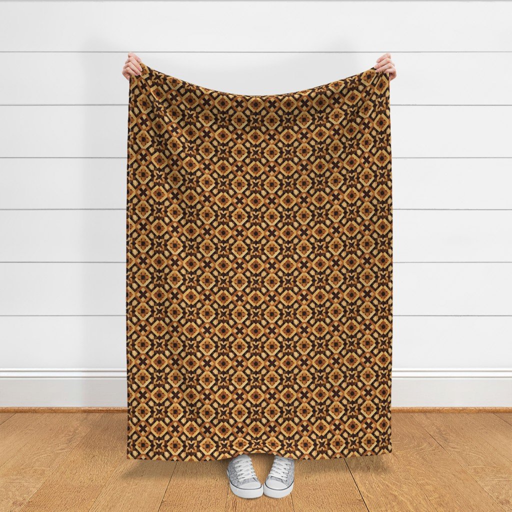 Small Geometric Marquetry Wood Inlay Pattern in Warm Natural Tones Fabric wood inlay fabric