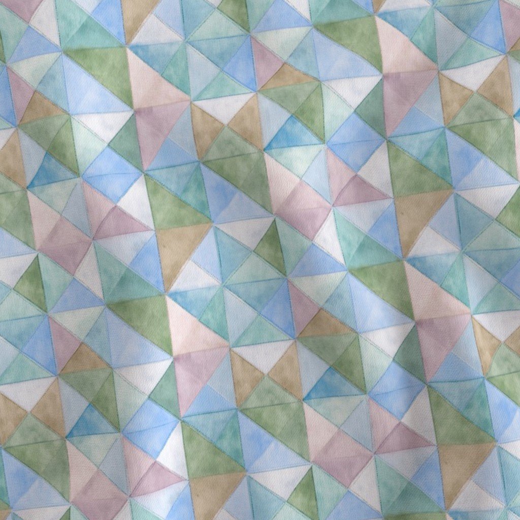 Soft Watercolor Quilted Patchwork Triangles in Sky Blue and Sage Fabric fabric design fabric