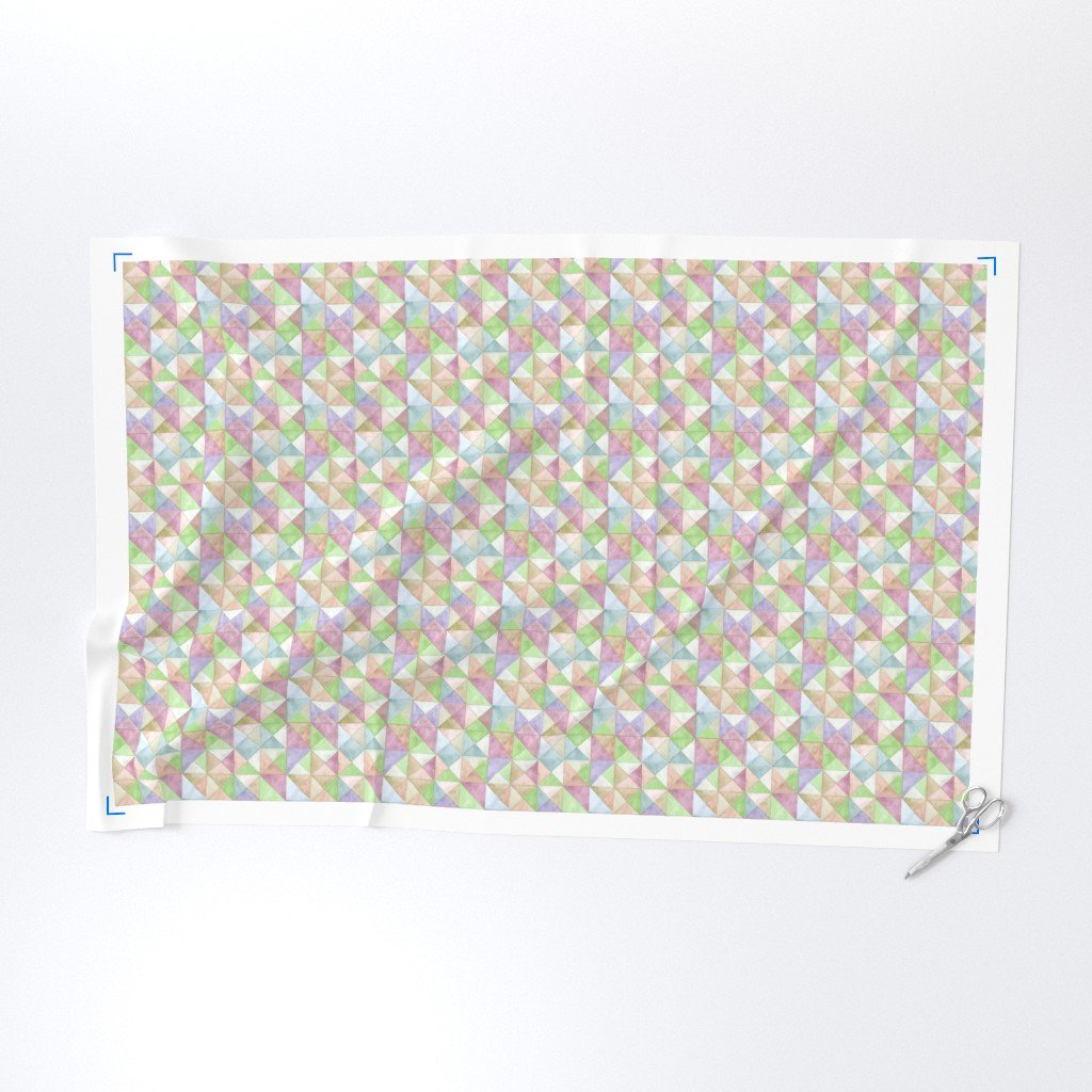 Soft Watercolor Quilted Patchwork Triangles in Spring Green and Fabric handmade look fabric
