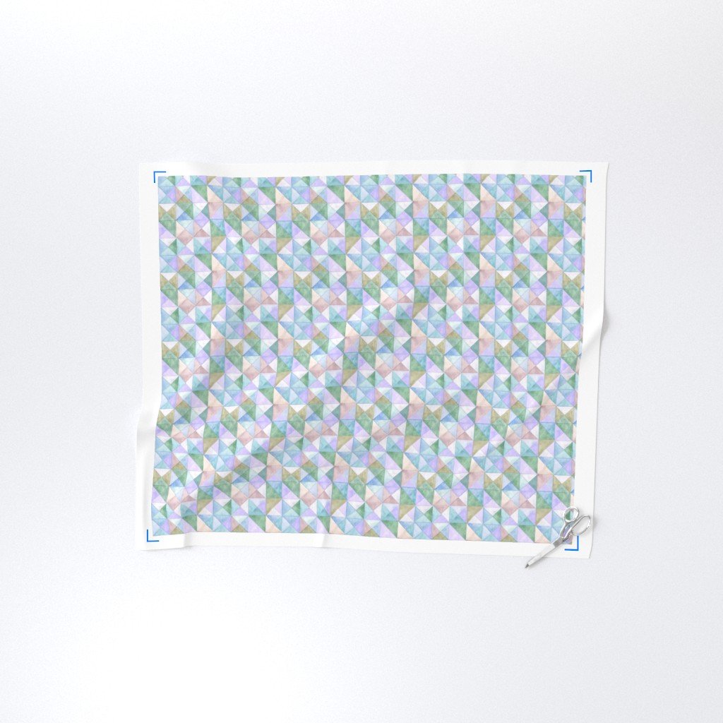 Soft Watercolor Quilted Patchwork Triangles in Mint Sage and Fabric fabric design fabric
