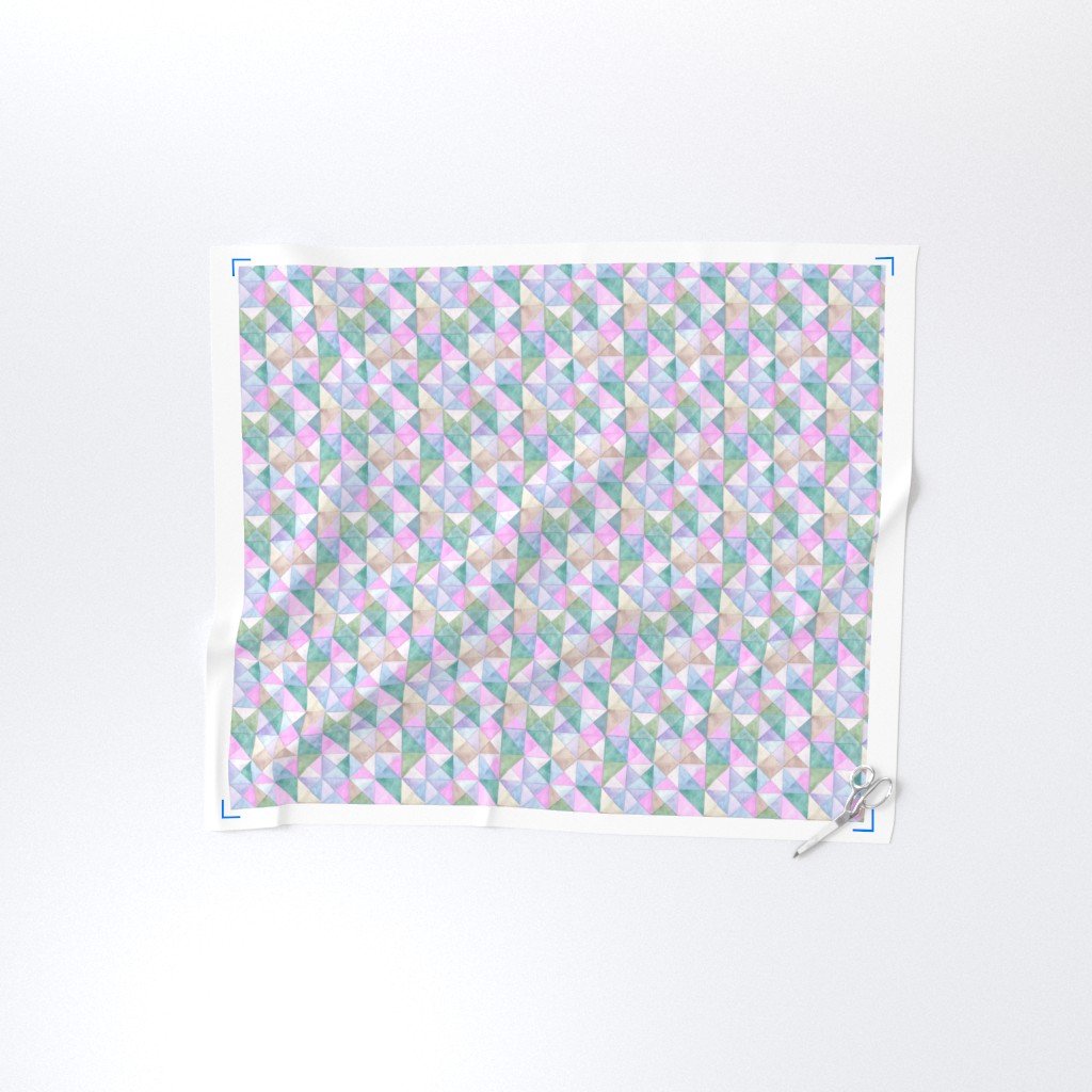 Soft Watercolor Quilted Patchwork Triangles in Pink Mint and Sage Fabric fabric design fabric