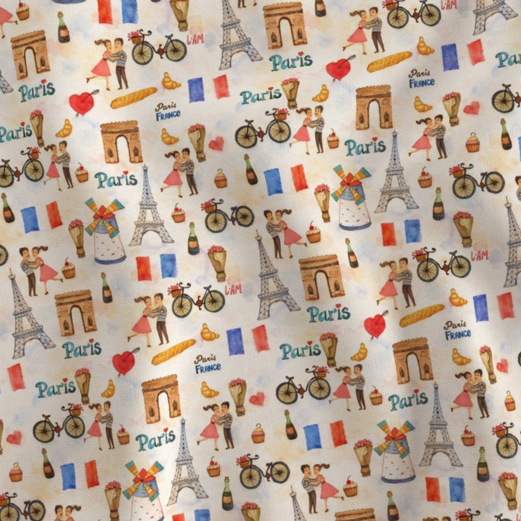 Adorable Whimsical Watercolor Paris Motifs with Eiffel Tower Interior Collection Home Decor Collection arc de triomphe fabric
