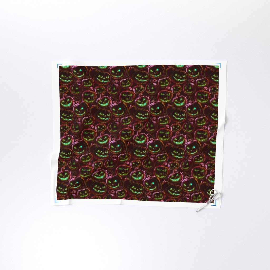 Small Neon Red Halloween Pumpkins Glowing in the Dark Fabric haunted vibe fabric