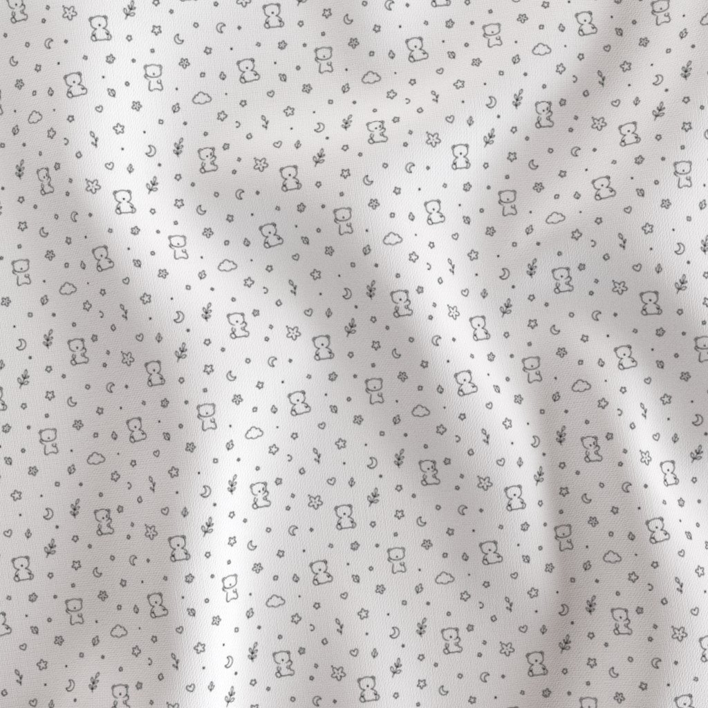 Minimal Black And White Teddy Bear Doodle Pattern With Stars Hearts Fabric teddy bear fabric