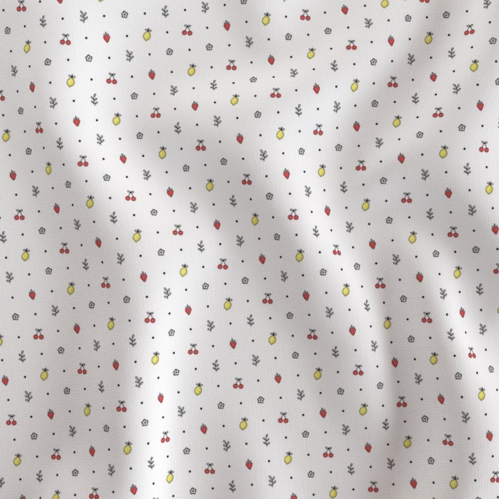 Minimal Fruit Doodle Pattern With Strawberries Lemons And Cherries Fabric colorful fabric