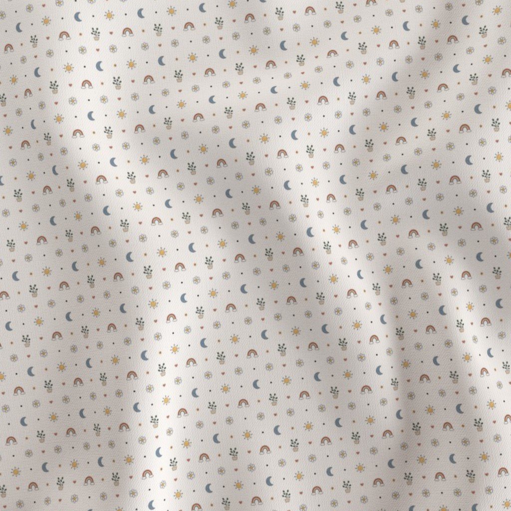 Boho Nursery Doodle Pattern With Rainbows Suns Moons And Plants Fabric cute fabric