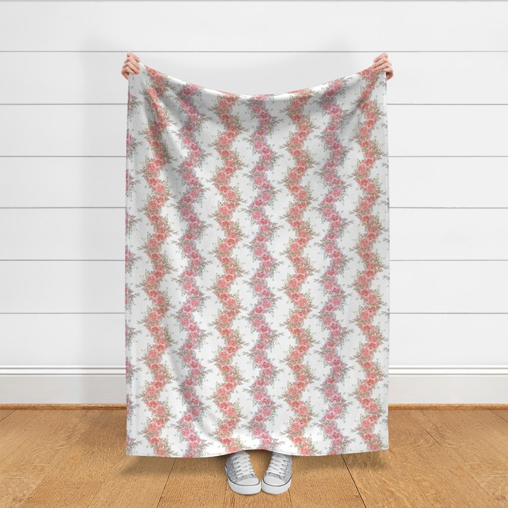 Vintage English Garden Watercolor Two Tone Pink Rose Stripe Pattern Fabric floral fabric