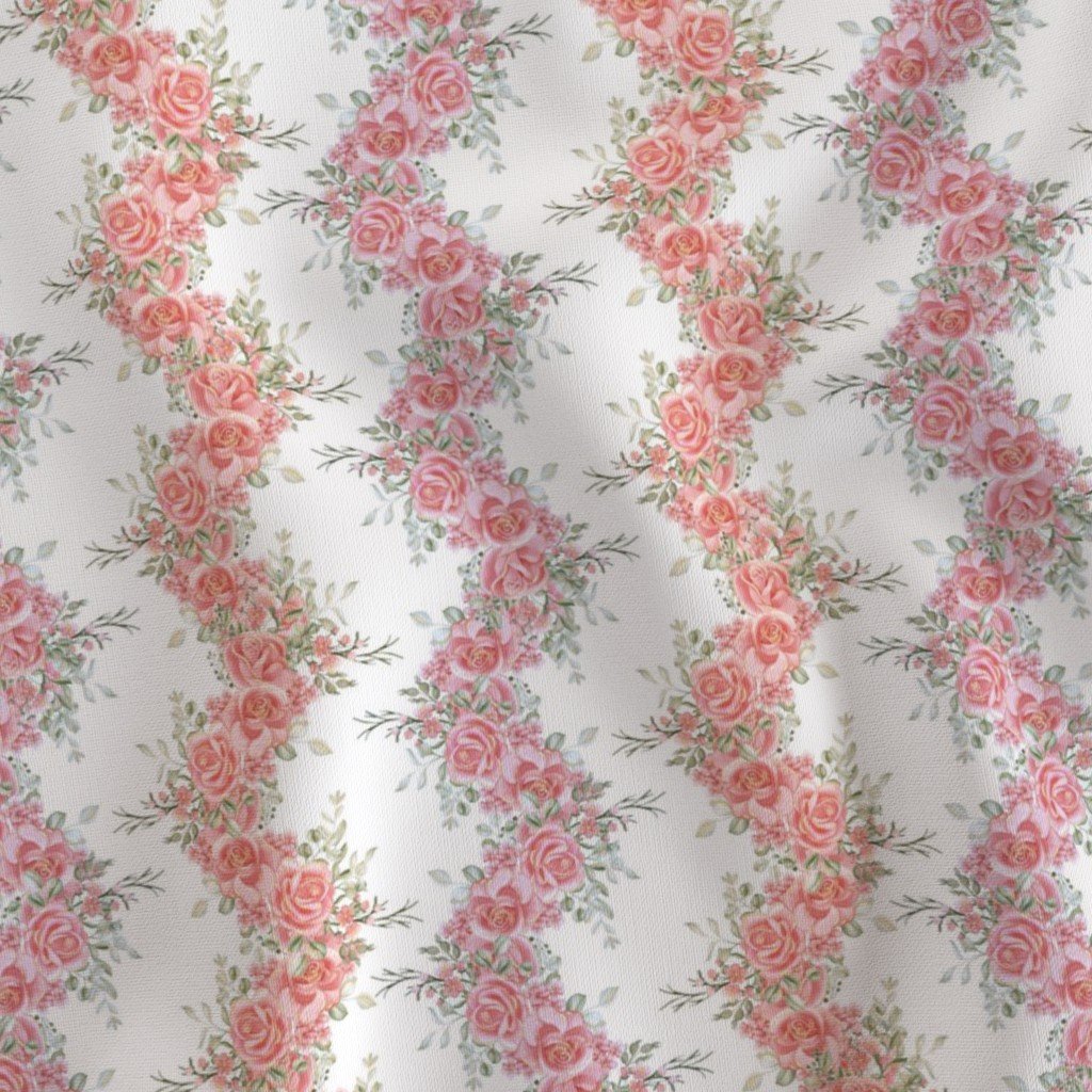Vintage English Garden Small Two Tone Pink Rose Stripe Pattern on Whit F Fabric elegant fabric