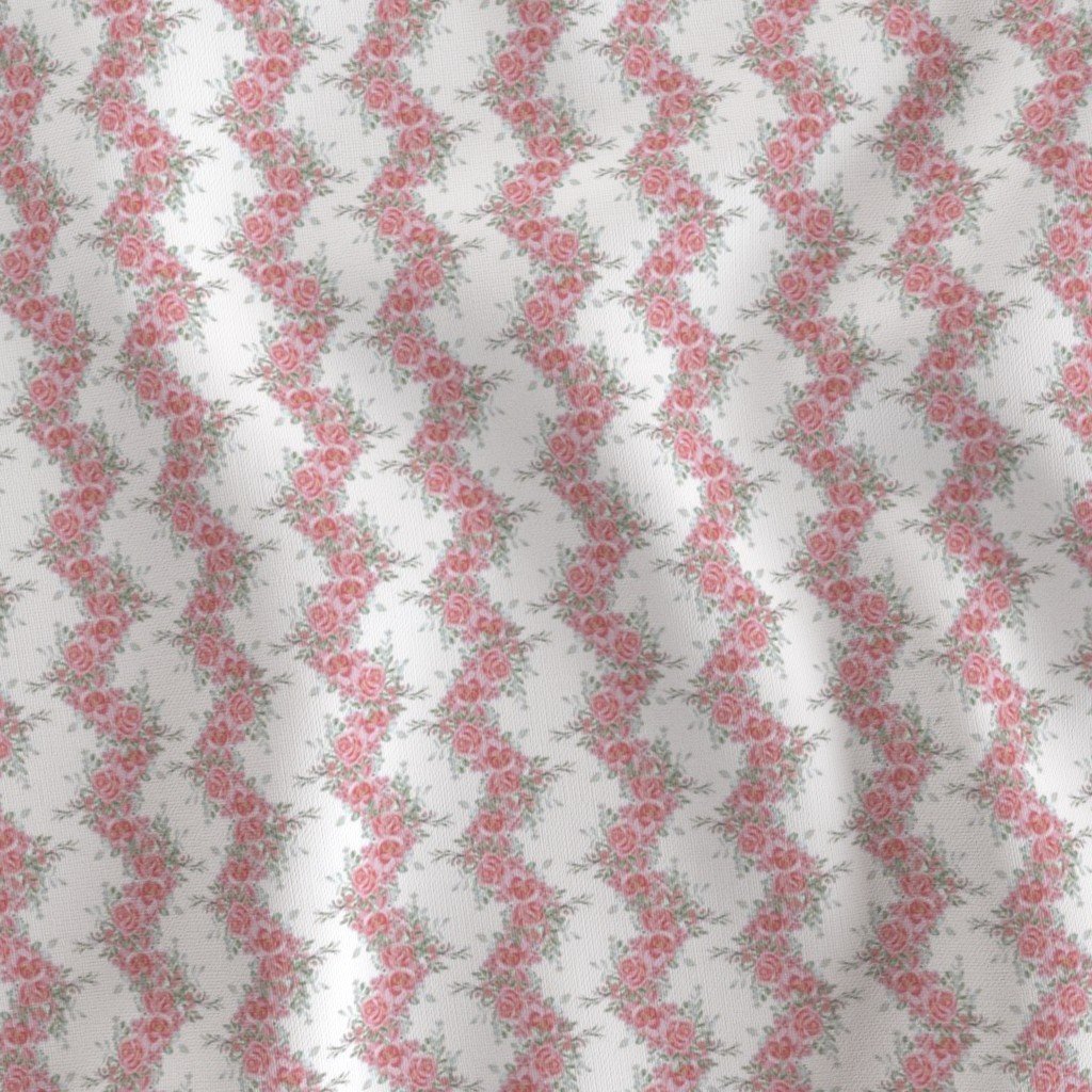 Vintage English Garden Tiny Soft Pink Rose Stripe Pattern on White Fabr Fabric cottagecore fabric