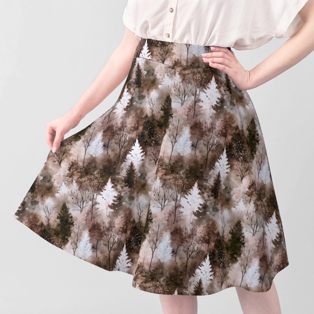 Small Endless Winter Tree Dreamscape Trees in Earthy Misty Forest Fabr Fabric warm tone fabric