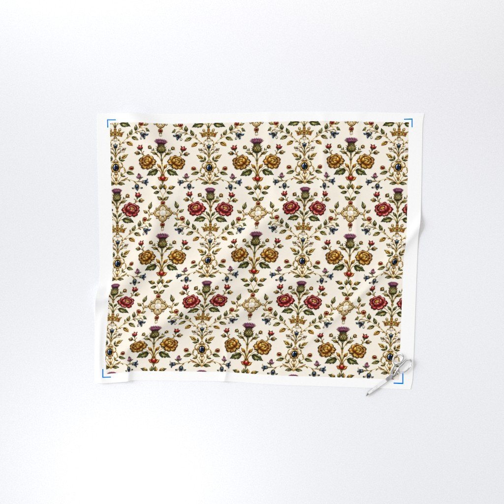 Elizabethan Rainbow Portrait Floral Damask Queen Dress Motif Large Fabric queen dress fabric