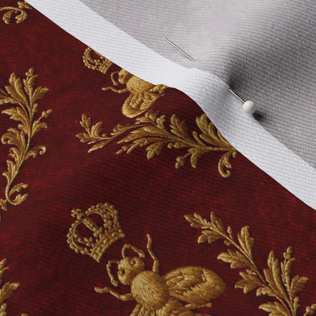 Small Napoleonic Royal Bee and Laurel Wreath Pattern on Crimson Red Fabric crimson red fabric