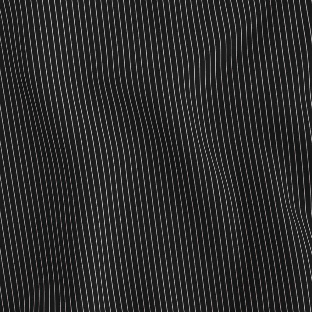Classic White Pinstripe on Black Office Stripe Pattern Fabric black and white fabric