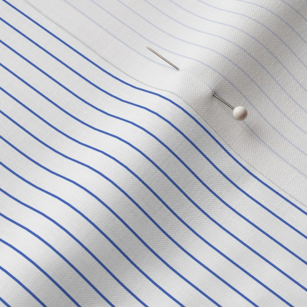 Classic Royal Blue Pinstripe on White Office Stripe Pattern Fabric blue and white fabric