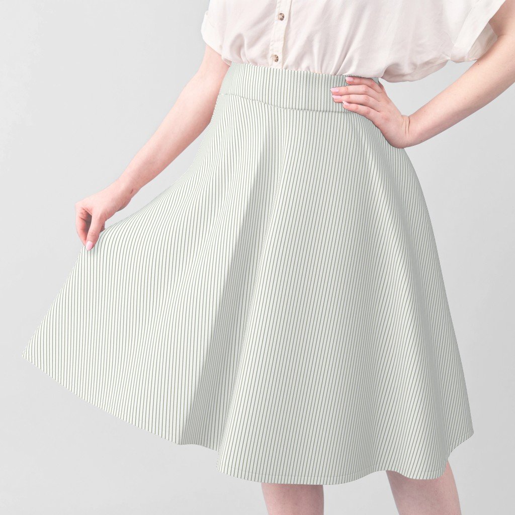 Classic Olive Green Pinstripe on White Office Stripe Pattern Fabric green and white fabric