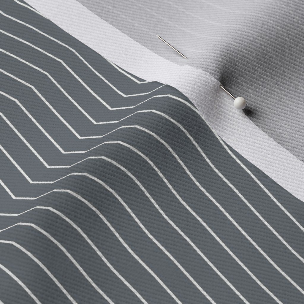 Classic White Pinstripe on Steel Gray Office Stripe Pattern Fabric gray and white fabric