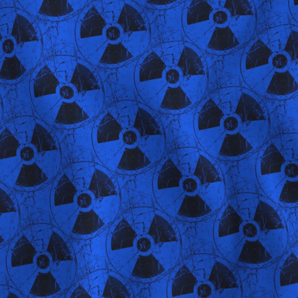 Electric Blue and Black Radiation Warning Grunge Pattern Fabric abstract fabric