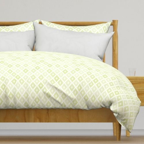 Small Sun Faded Mediterranean Diamond Pattern in Lime Sage Green Interior Collection Design Collection lime wash duvet cover design
