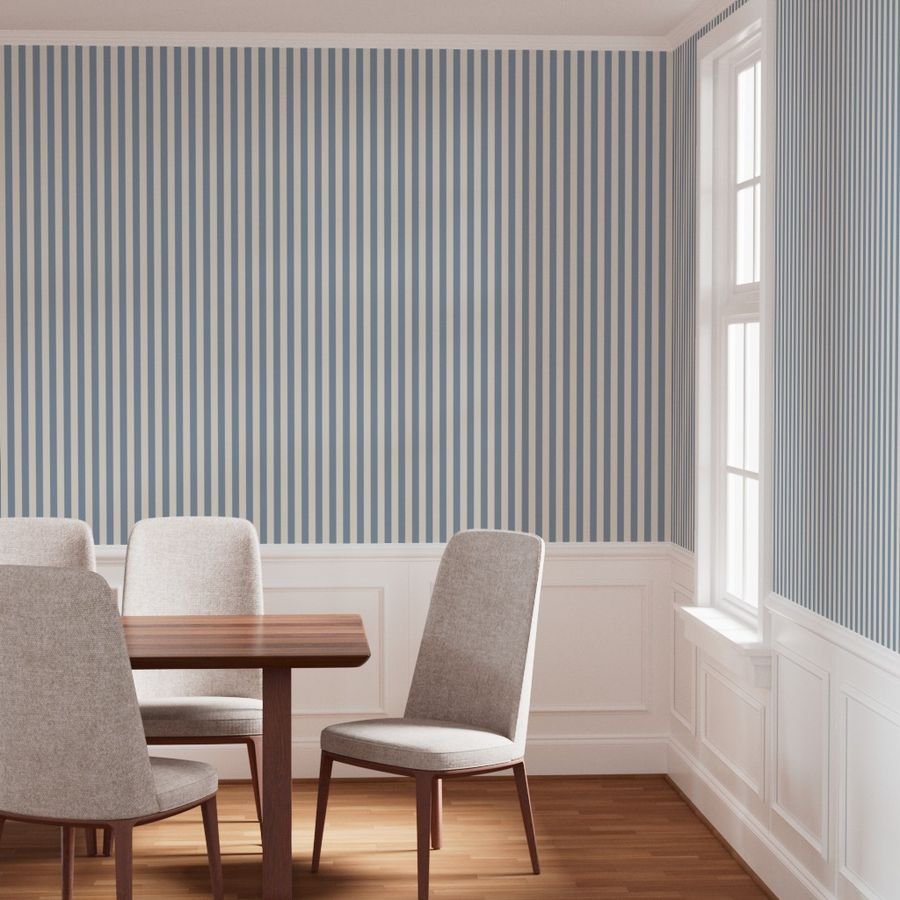 Classic Dusty Blue and Ivory One Inch Broad Stripe Pattern Wallpaper dusty blue wallpaper