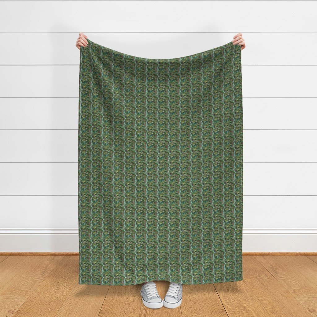 Little Japanese Water Garden with Waterfalls Fabric lush greenery fabric