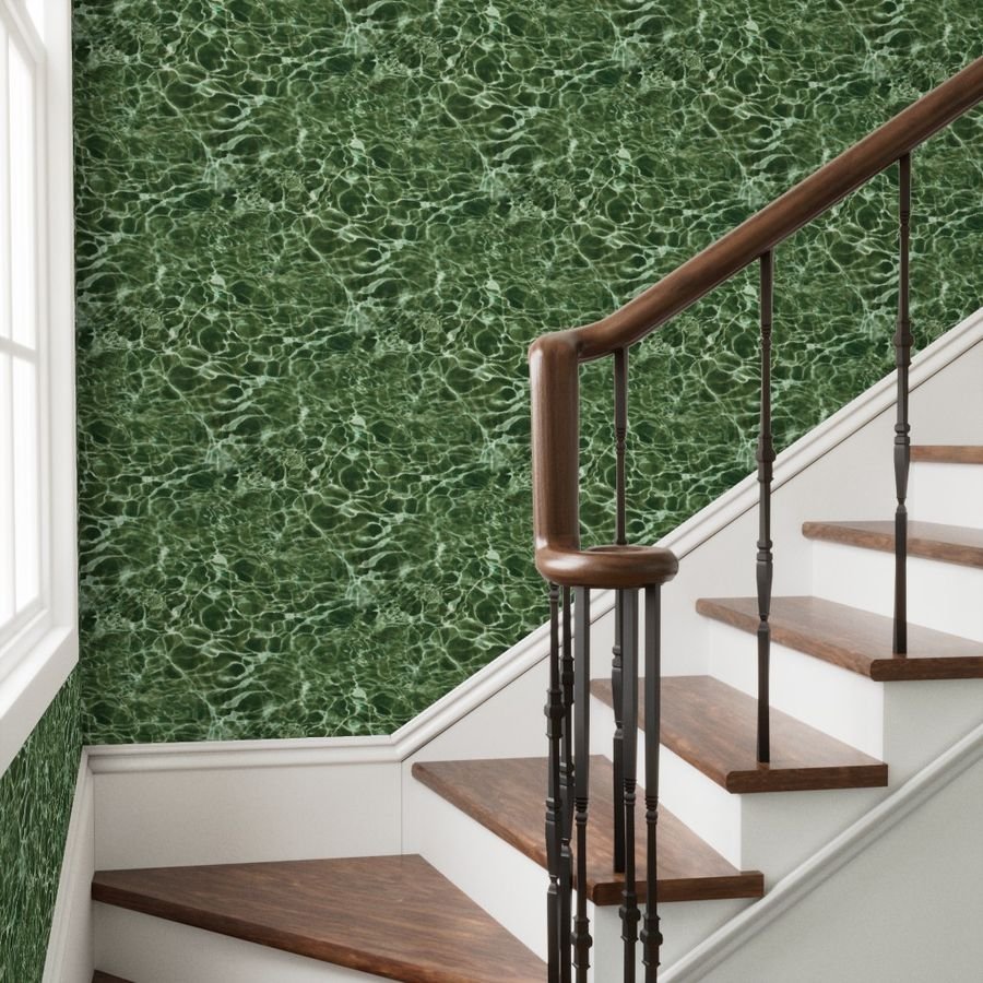 Formentera Emerald Cove Water Ripples Wallpaper deep green wallpaper
