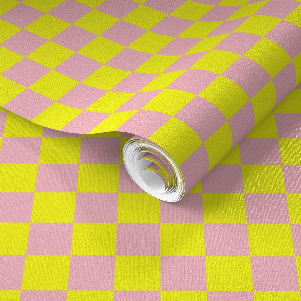 Classic Pink and Yellow 1 Inch Check Wallpaper geometric check wallpaper