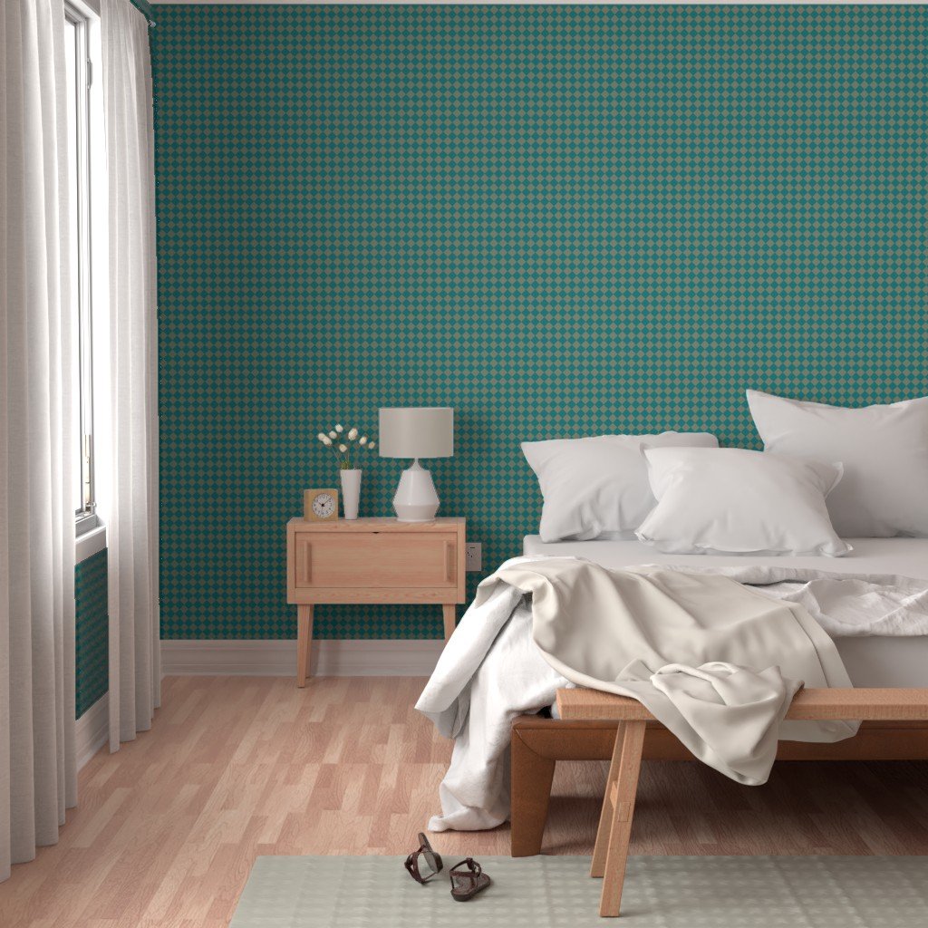 Classic Teal and Sage Green 1 Inch Diagonal Check Wallpaper 1 inch check wallpaper