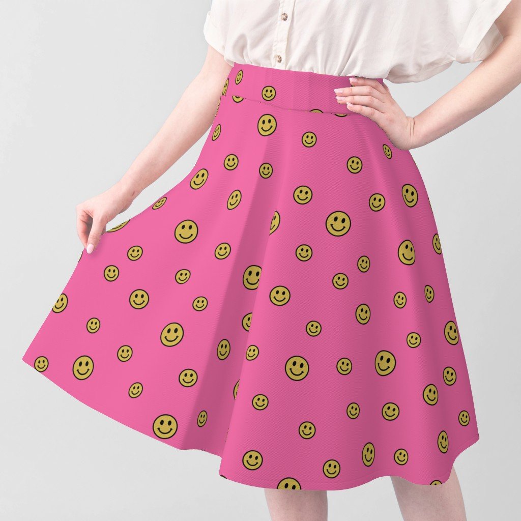 Retro Yellow Smiley Faces on Bubblegum Pink Fabric design fabric
