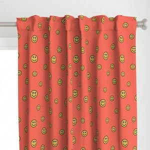 Retro Yellow Smiley Faces on Coral Decor Collection Design Collection dopamine decor curtain design