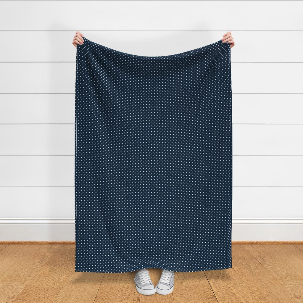Mini White Polkadots on Navy Blue Fabric mini polka dots fabric