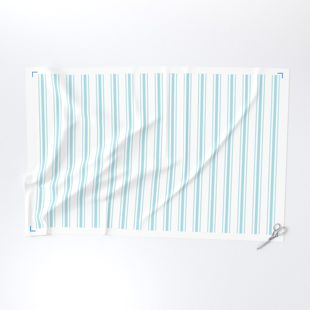 Pale Sky Blue and White Striped Mattress Ticking Fabric blue stripe fabric