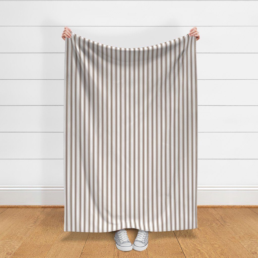 Mattress Ticking Narrow Striped Pattern in Chocolate Brown and White Fabric brown and white fabric