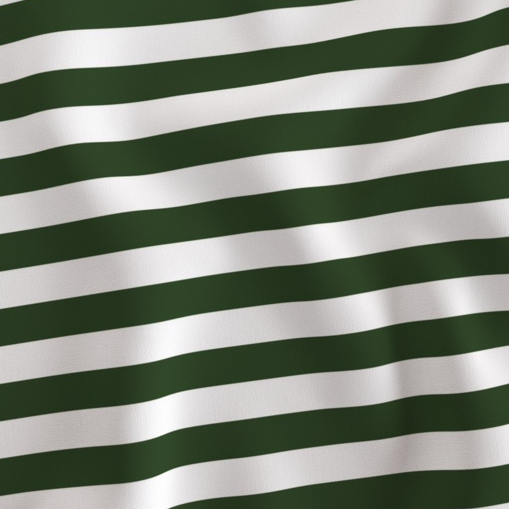 Forest Green and White Big 1-inch Beach Hut Horizontal Stripes Fabric beach stripes fabric