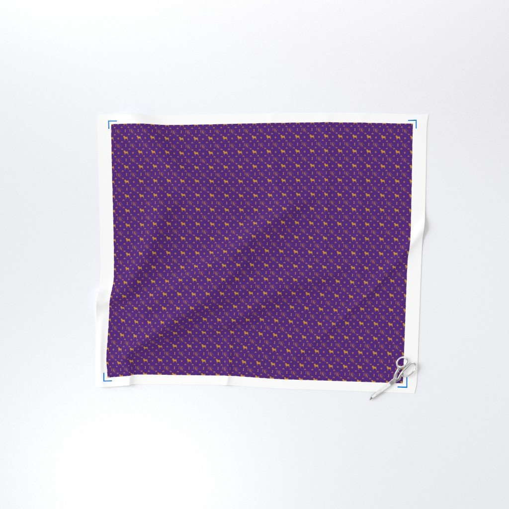 WKC Pugs on Purple and Gold Fabric dog show fabric