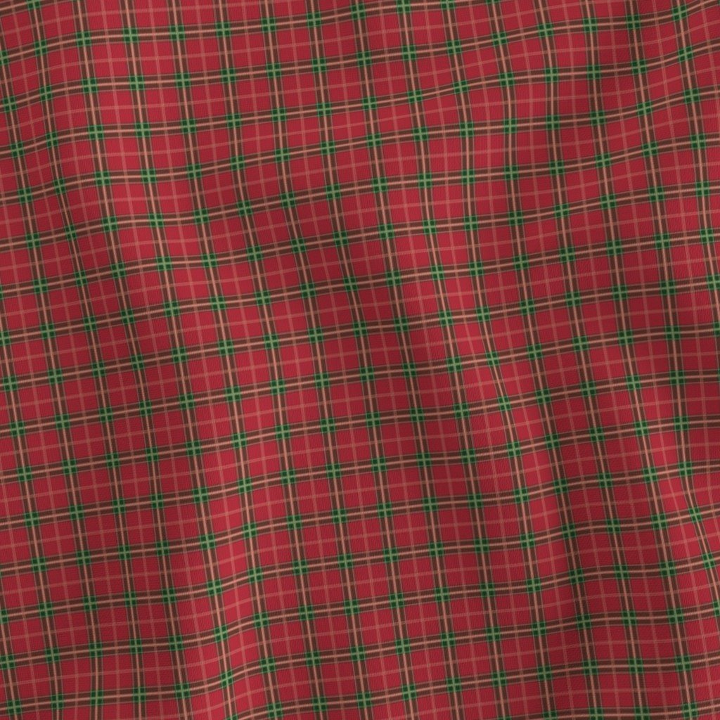 Christmas Berry Red and Green Tartan with Beige and White Lines Fabric berry red tartan fabric