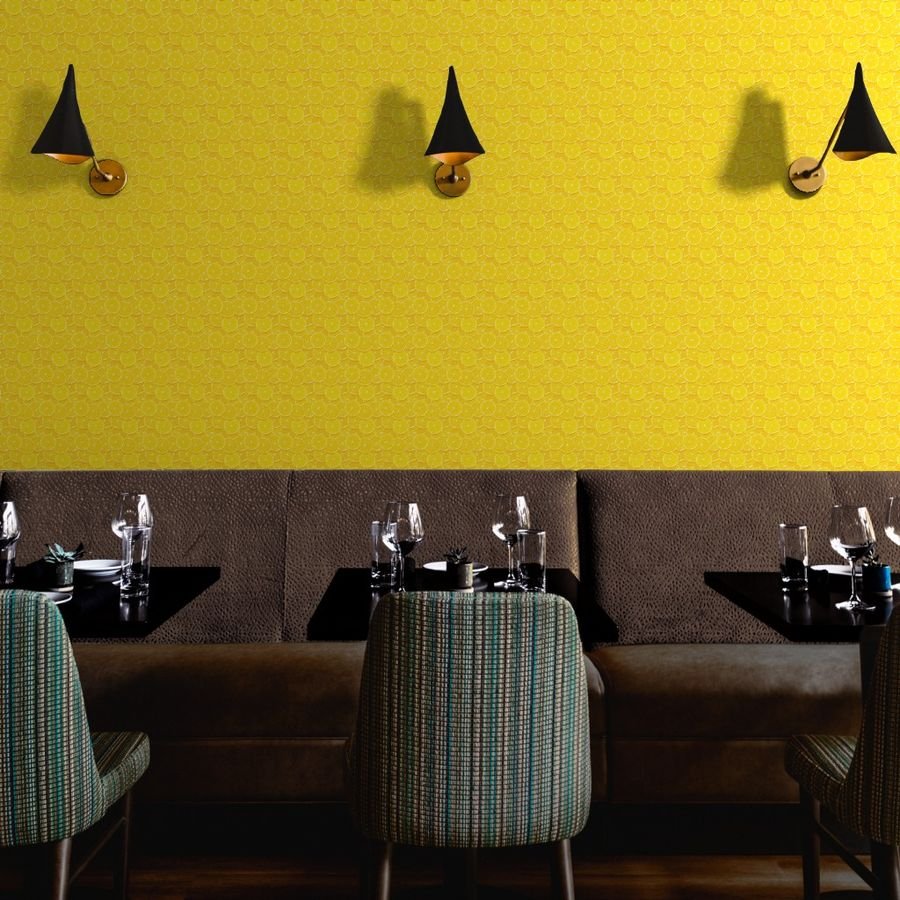 Lemon Citrus 3 inch Fruit Slices in a Zesty Repeat Pattern Wallpaper lemons pattern wallpaper