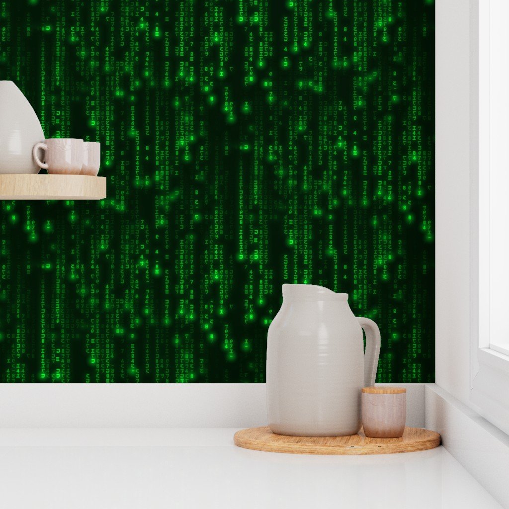 Bright Neon Green Digital Rain Computer Code Home Styling Collection Decor Collection bright wallpaper