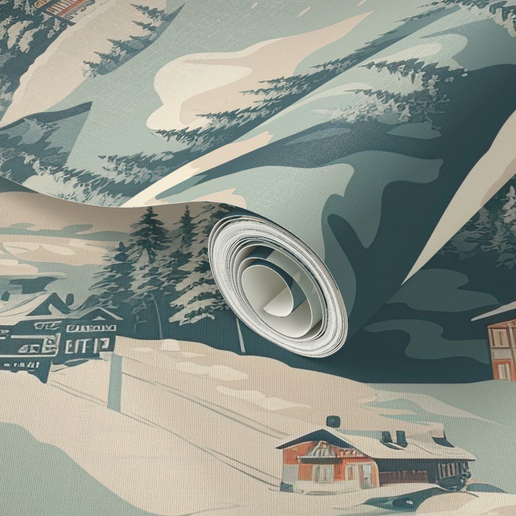 Vintage Ski Slope Blue Interior Collection Decor Collection blue ski lope wallpaper