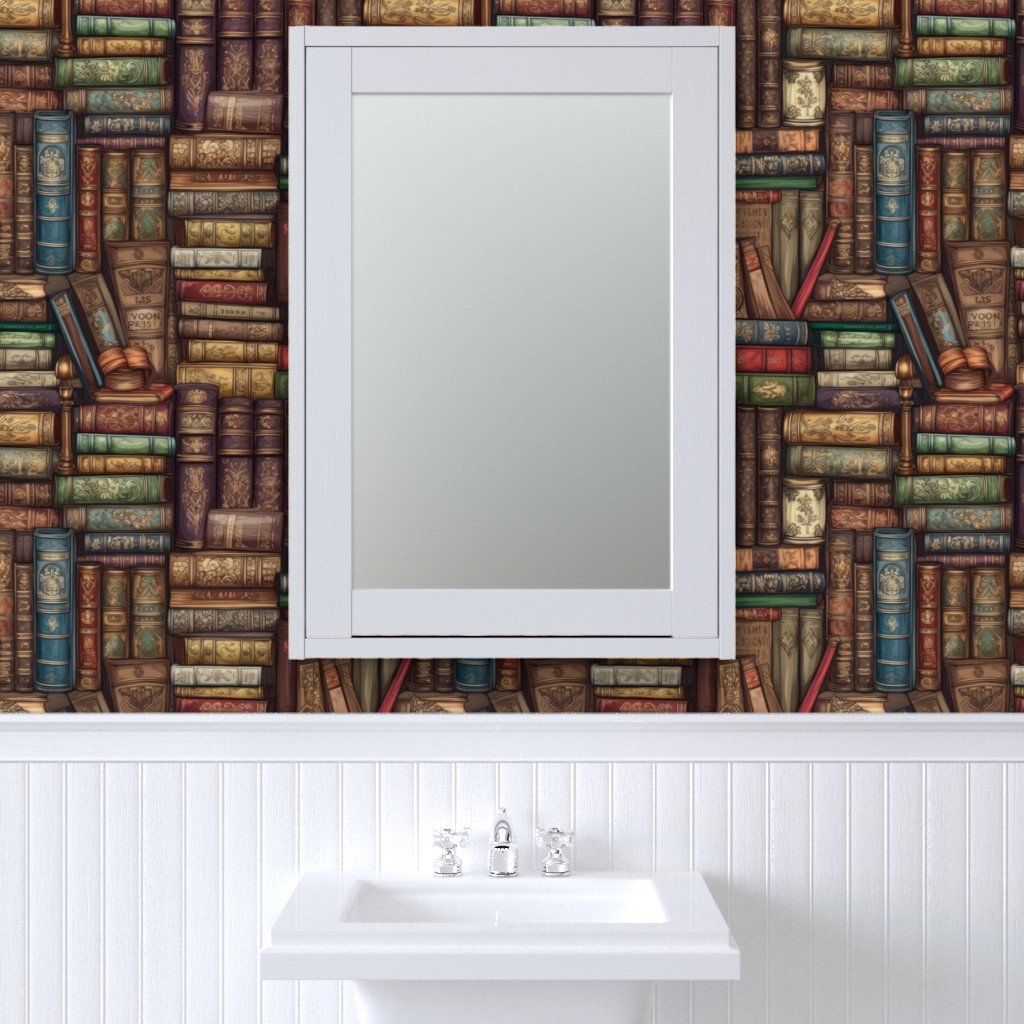 Stacked Bound Vintage Books on Library Book Shelf Wallpaper library books wallpaper
